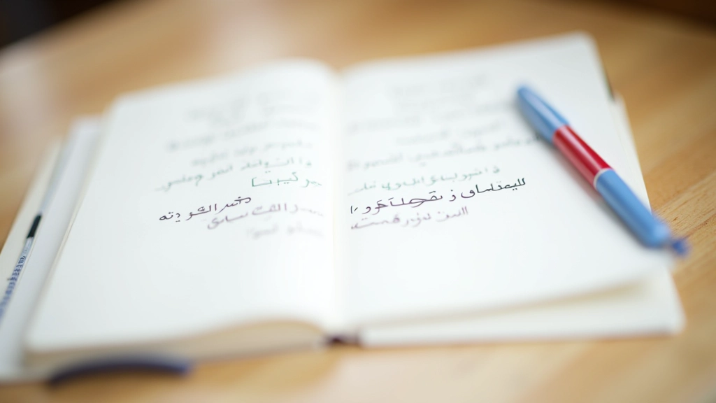 Pagina di un quaderno con frasi arabe scritte a mano e tradotte in italiano