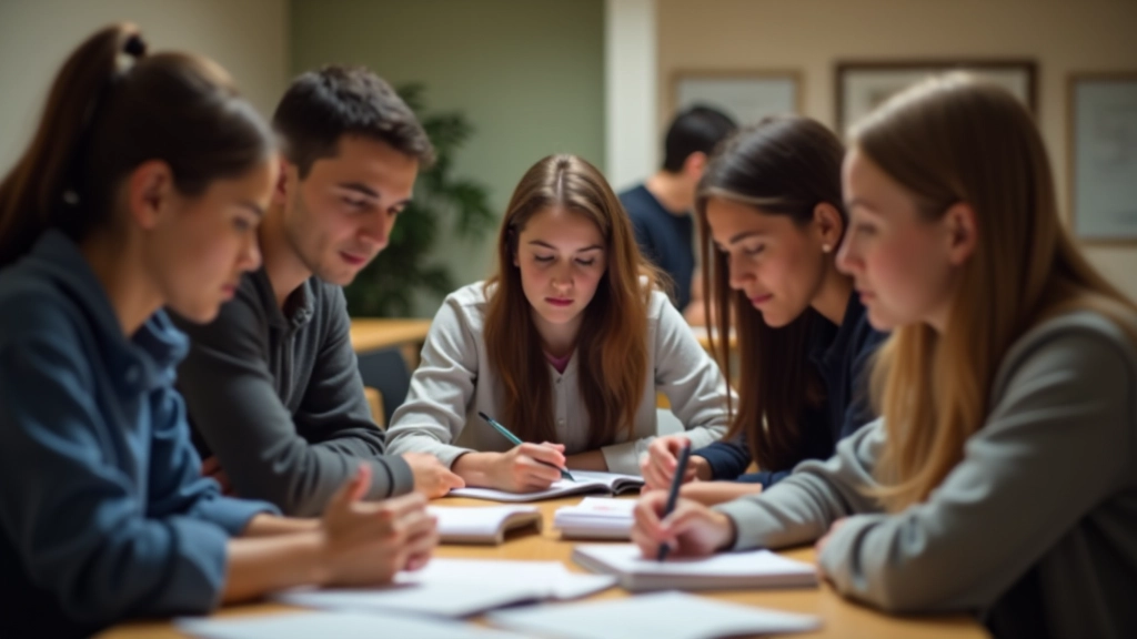 Studenti che lavorano insieme su esercizi di arabo con entusiasmo in un'aula accogliente