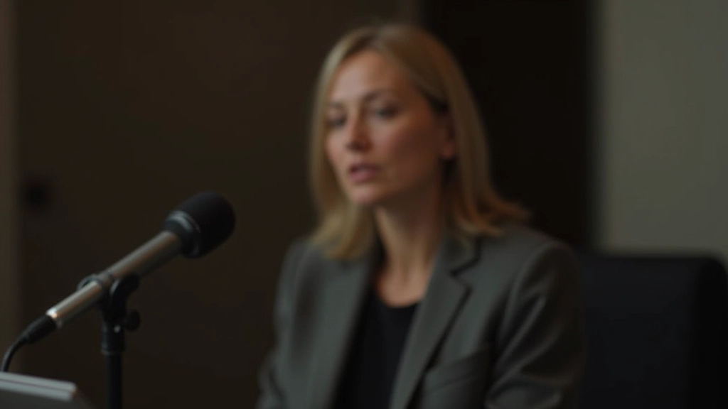 Donna in studio di registrazione che parla al microfono, postura di insegnamento, illuminazione professionale chiara